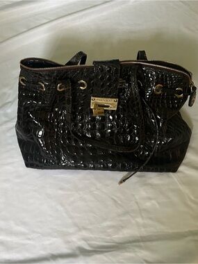 Jimmy Choo Black Croc-Embossed Leather Tote with Gold Hardware